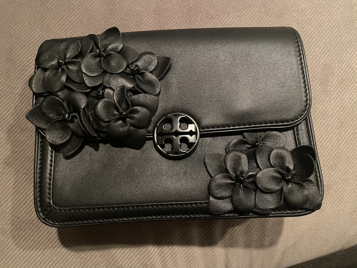 Tory Burch handbag Black With Flowers Used Once! | eBay