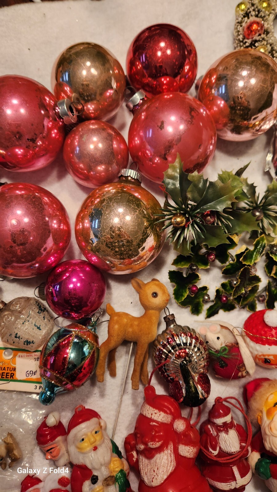 Large Lot Vintage Christmas Items Shiny Brite Flocked Deer Santa More