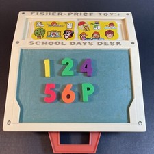 Vintage Fisher-Price 1972 School Days Desk Toy Chalkboard Only w/ 6 Magnets 10"