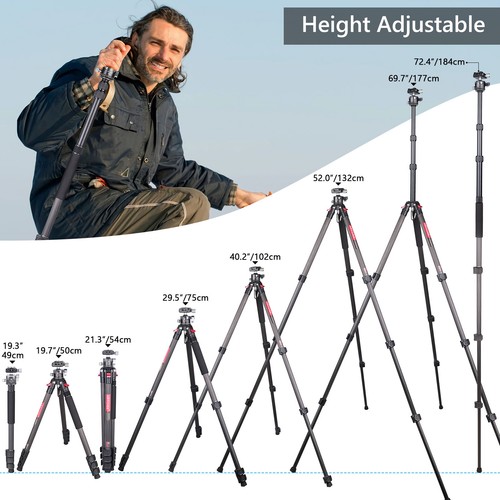 ARTCISE Carbon Fiber Travel Tripod Compact Camera Tripod W/34MM Ball Head Kit - Picture 10 of 17
