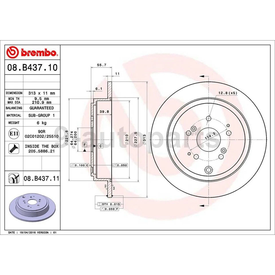 Kit de frenos traseros Brembo rotores de disco pastillas de cerámica para Honda Pilot 2003-2008 Foto 4 de 4