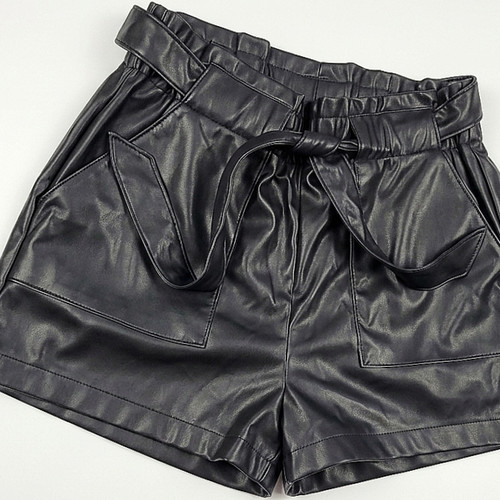 Ci Sono Faux Leather Paperbag Waist Tie Shorts