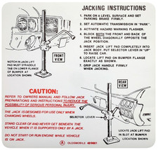 Jacking Instructions Decal For 1972 Oldsmobile Cutlass F85 442 Models Gm 409601 Jacking Instructions Decal For 1972 Oldsmobile Cutlass F85 442 Models Gm 409601