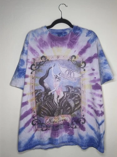 Aerosmith Nine Lives Tour Shirt Tiedye Single S 1990s vintage concert t-shirt, vintage, size L, single stitch, B+ condition