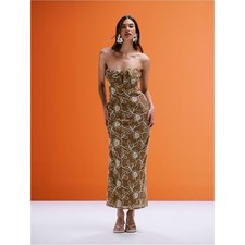 NWT ASOS Design Crochet Bandeau Twist Midi Dress Floral Embroidered Beige US 4