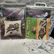 2 VTG Avon Creative Needlecraft Embroidery Kit Owl Mates Pillow  Wall Hanging