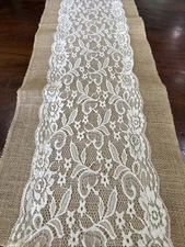 LACE BURLAP TABLE RUNNER 12x45 Rustic Natural Country Wedding Catering LOT 8