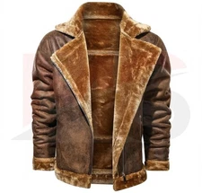 Men’s Shearling B3 Bomber Jacket Real Sheepskin Leather Aviator Pilot Brown Fur