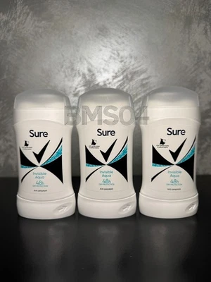 3 x 40ml Sure Invisible Aqua Stick Antiperspirant Deodorant , 48H Protection