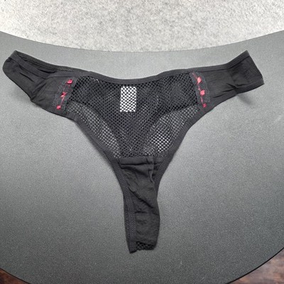 Knotty Panties Womens L Black Thong Mesh Sheer Stretch Lightweight Strap Spandex