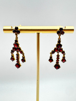 Antique Victorian Bohemian Red Chandelier Earrings Converted 14K Gold Filled