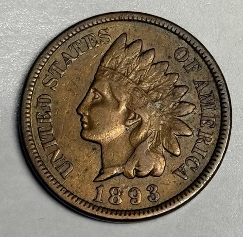 XF 1893 Indian Head Cent (cleaned), IHC Coin