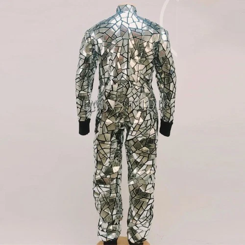 Mirror Jumpsuit Men Party Costume Pole Dance Rave Outfit Stage Performance Cloth - Image 2 of 4