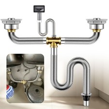 Double Basin Kitchen Sink Stainless Steel Drain Pipe for Kitchens Bathrooms