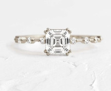 925 Sterling Silver Moissanite Engagement Ring Asscher Cut White Gold Plated