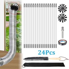 24Pcs Chimney Sweep Set Flue Sweeping Brush & Rod Kit Soot Cleaning Rods Tool UK