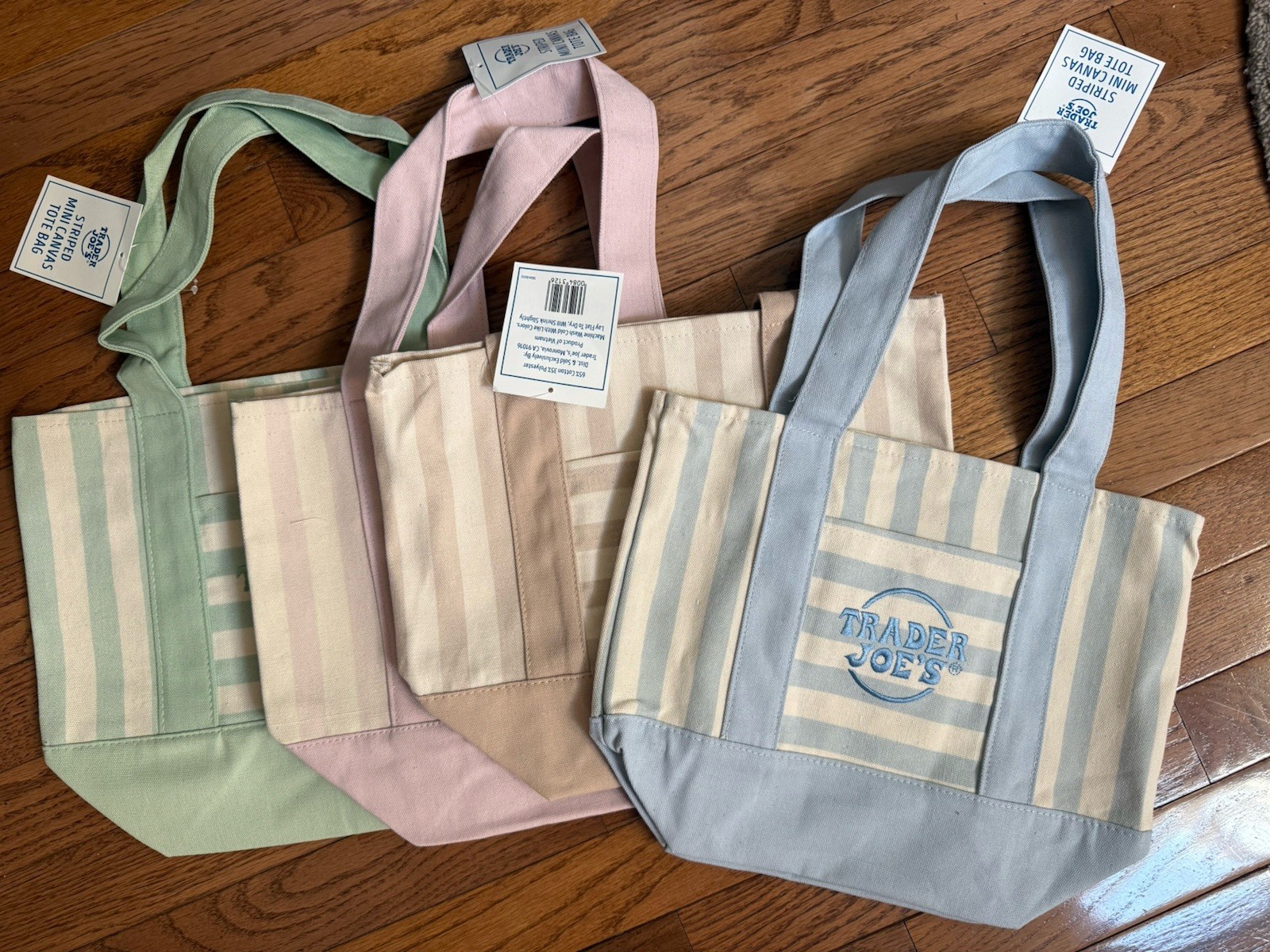 Trader Joe’s Mini Pastel Stripe Canvas Tote Bag Limited Edition Set Of 4