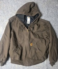 Carhartt J208 DKB Mens Dark Brown Canvas Lined Hooded Jacket Sz 2XL