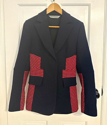 Sportmax Defile Women s Black/Red Check Panel Button Blazer Jacket Size 32 - XXS