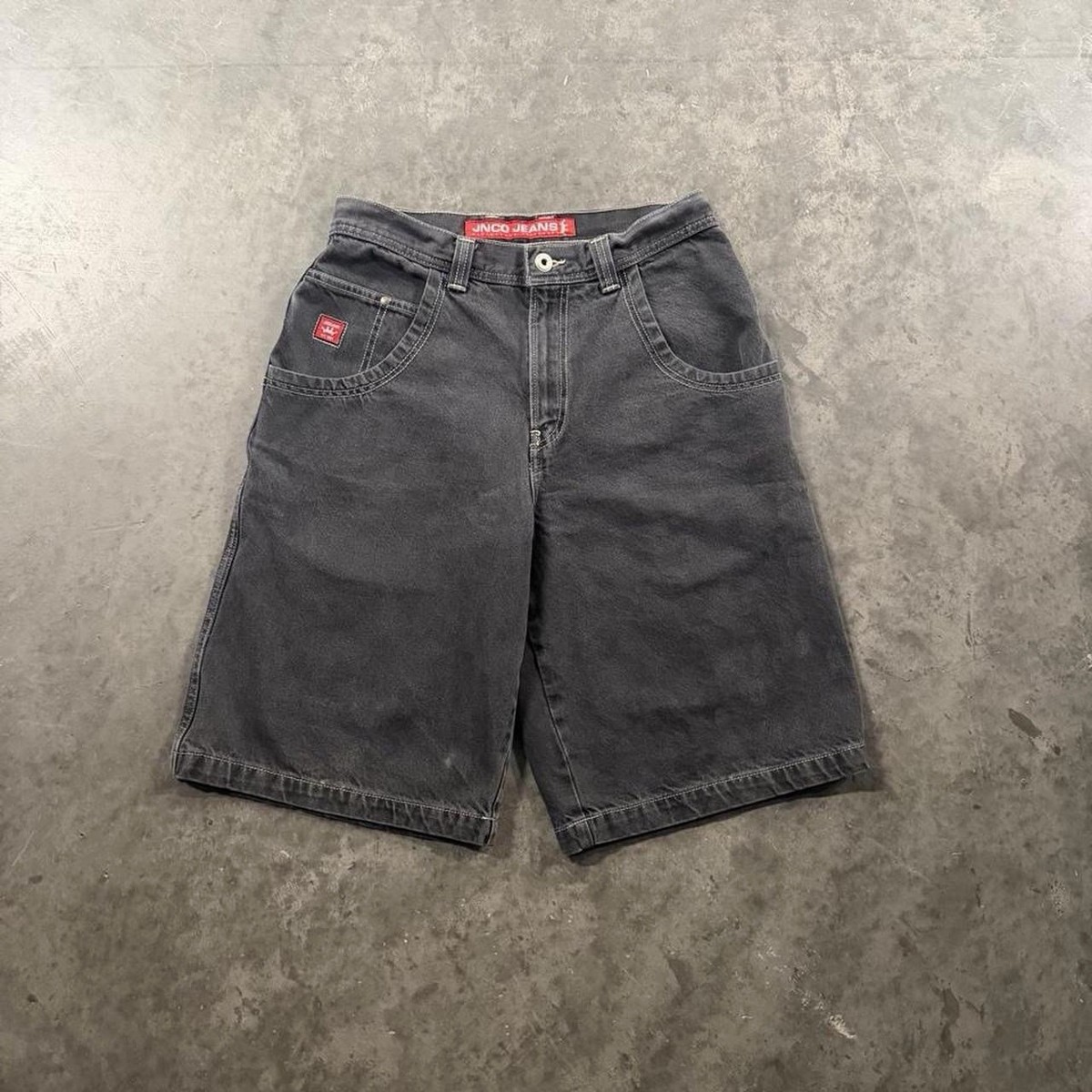 JNCO Vintage 90s Black Snake Surfboard Baggy Jorts Jean Shorts 32