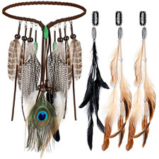 3 Pack Feather Hair Clips 1 Boho Feather Headband Hippie Hair Extension with Cli
