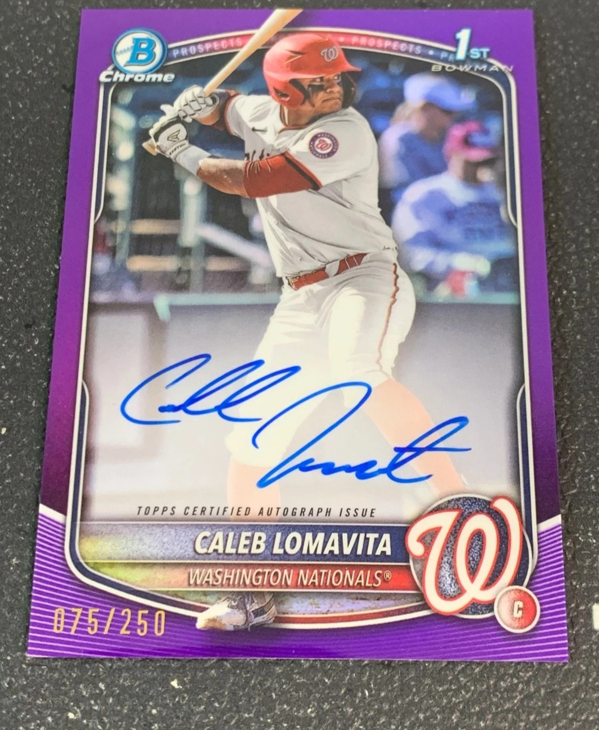 2025 Topps Bowman Chrome Caleb Lomavita 1st Purple Refractor Auto #075/250