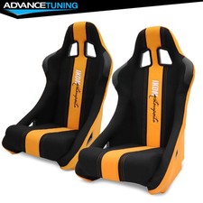 Universal 2x Ergonomic Bucket Racing Seats Pineapple Cloth Black Orange Slider Universal 2x Ergonomic Bucket Racing Seats Pineapple Cloth Black Orange Slider