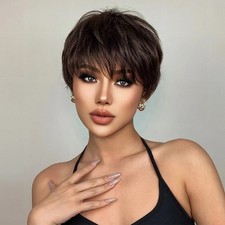 Women's Wig Short Layered Pixie Cut Wigs With Hair Bangs Natural-looking IHEP