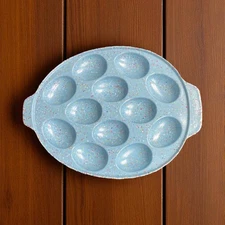 Zak! Designs Melamine Deviled Egg Platter 12" Blue Speckled Holds 12