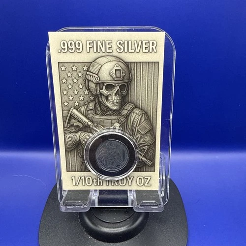 1/10th oz Fine Silver Round Tactical Antiqued Skeleton .999 Fine Silver Coin