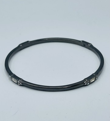 Signed lLia Sophia  Manali  Hematite Bangle Size Medium w/Clear Cut Crystals