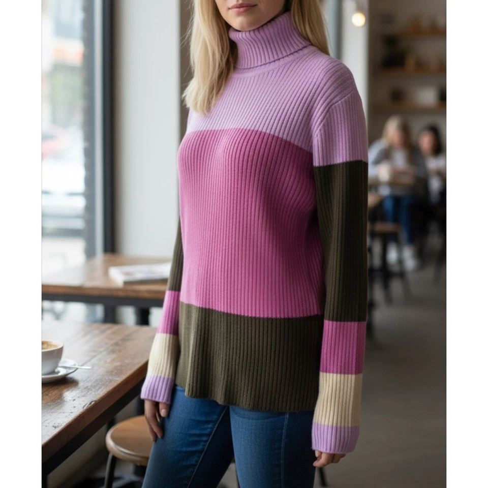 Suéter The Limited de Algodón Cuello Alto a Rayas Púrpura y Marrón Y2K Talla Grande Foto 2 de 4