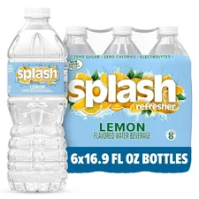 Splash Refresher Lemon Flavored Water, 16.9 Fl Oz, Plastic Bottle Pack of 6