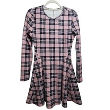 Shein Pink Plaid Pattern Long Sleeve Dress Size Medium (6)