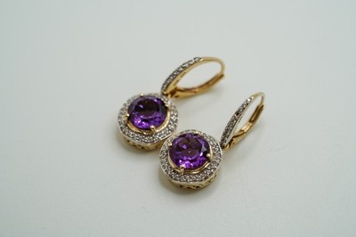 Vintage MCGI Gold Plate Over Sterling Silver Amthyst Dangle Earrings 2.6cm JB47