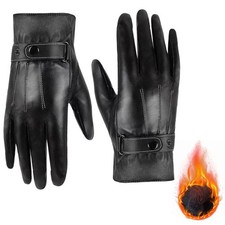 Winter Leather Gloves for Women, Touchscreen Texting Driving Medium A-black