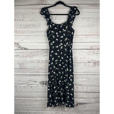 LOFT Dress Women's SZ 4 Black Floral Ruffle Scoop Neck Maxi Sundress Sleeveless