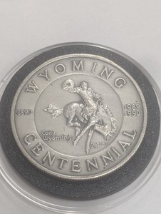 1990 Buffalo Bill Cody Sterling Silver Medal Round Wyoming Centennial .9401 ASW