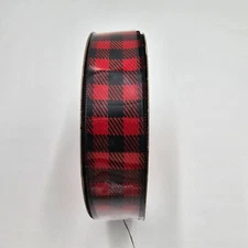 Celebrate It Wired Ribbon Black & Red Buffalo Plaid Check 7/8" x 24' NEW