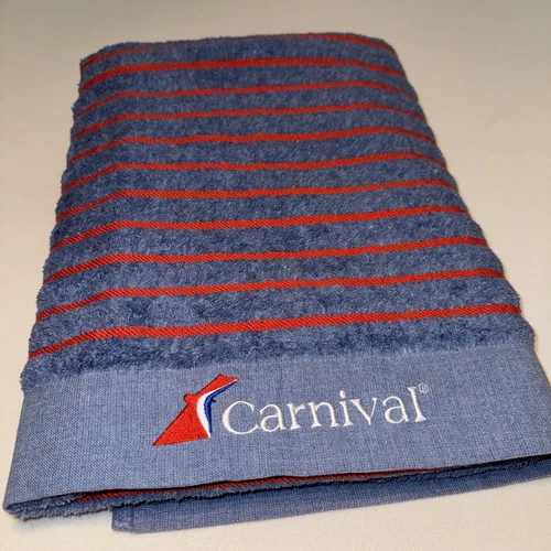 Carnival Cruise Line Logo Beach~Pool Towel New Design Blue w/Red Stripes 62"x35"