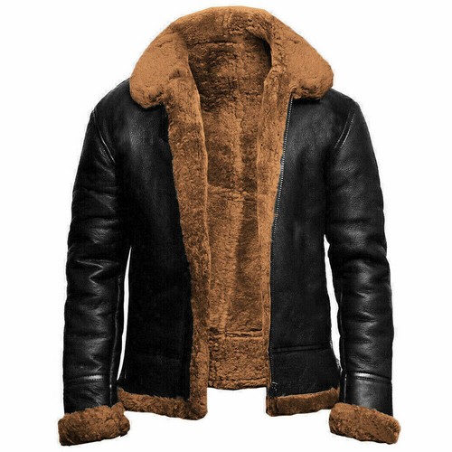 Para Hombre RAF Aviador Chaqueta de Cuero Real Abrigo Bombardero B3 Piel de Oveja Piloto Volador Nf6 - Imagen 4 de 6