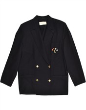 Les Copains Womens Double Breasted Blazer Jacket Uk 16 Large Black Viscose Ya05