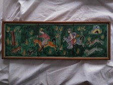 Scene di caccia, manifattura Musa , Roma, 3 piastrelle anni '50