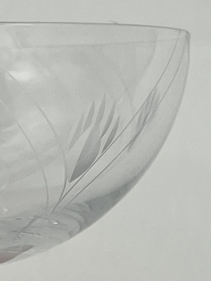 Set of 3 Vtg Fostoria Crystal Heraldry Etched Coupe Wine Glasses  - Image 4 of 4