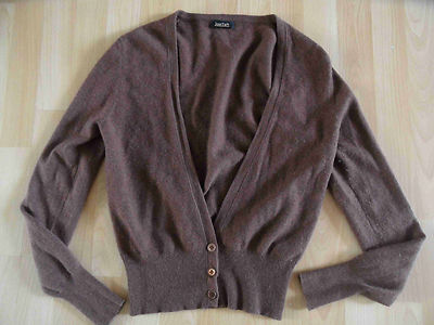Joe Taffeta Beautiful Short Cardigan 100% Cashmere Brown Size 38 Excellent 914