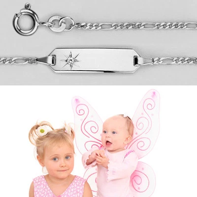 FACHHANDEL-DIREKT Baby Kinder Zirkonia Stern Armband Echt Silber 925 mit Gravur von Name und Datum