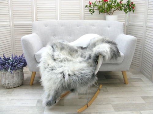 Blanc Gris Tapis Islandais Peau de Mouton Simple Chaise Canapé Cachette G525old - Photo 1/12