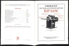 Crescent Machine Co. 1925 Self Feed Rip Saw Product Spec Folded Sheet VGC