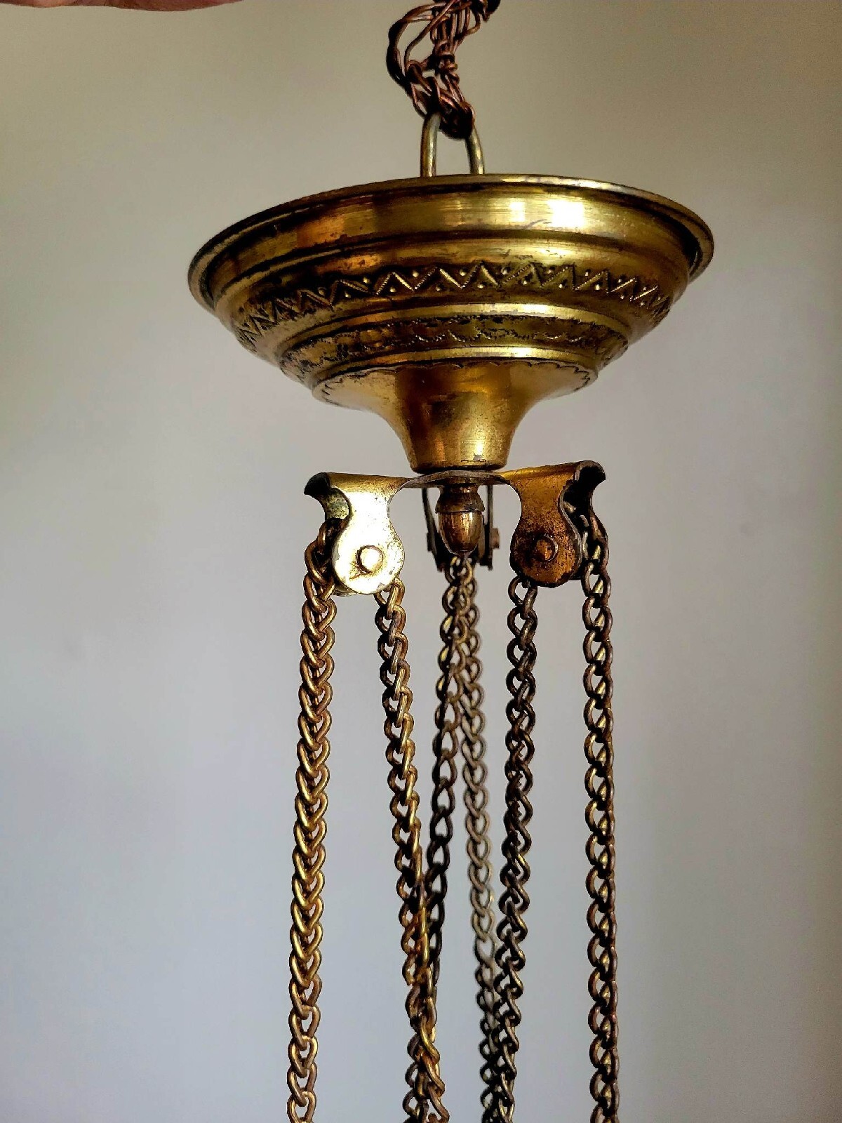 Antique Pierced Brass Jeweled Miniature Hanging Candle Lamp Light