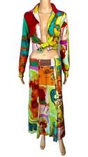Jean Paul Gaultier Soleil S/S 2002 Portraits Faces Shirt Top Skirt 2 Piece Set